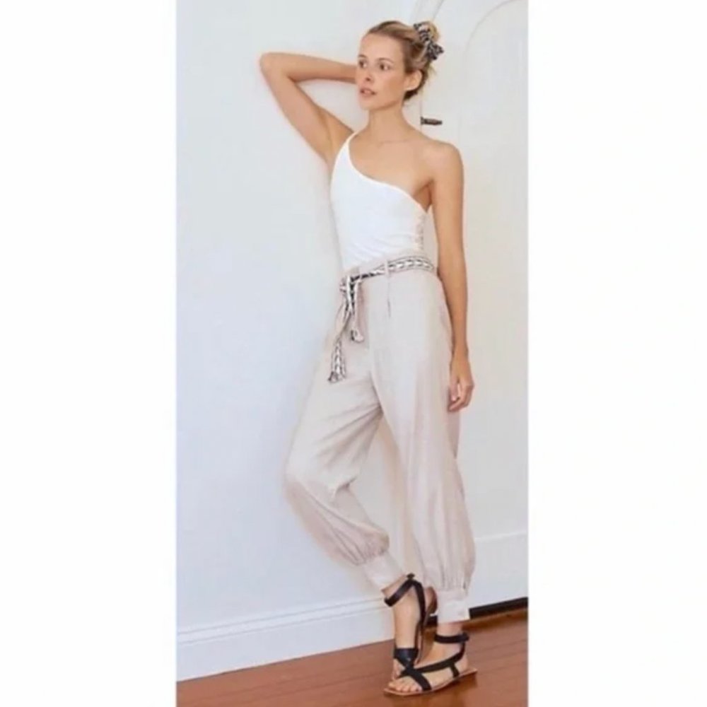 ANTHROPOLOGIE Marie Linen-Blend Jogger Pants in Pure White 10